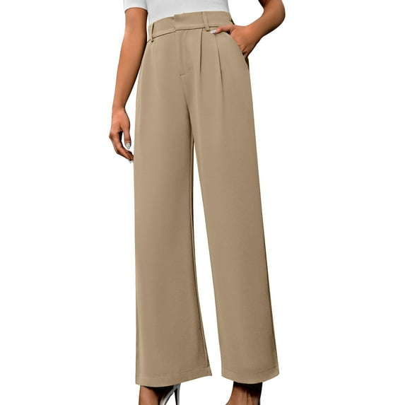ABATAB Dress Pants Women Casual Wide Leg Work Pants High Waist Stretchy Trousers Pull on Office Slacks Bottoms