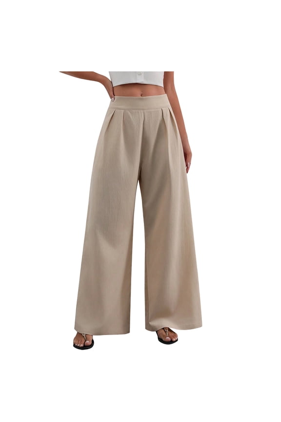 Dress Pants Women Wide Leg Ruched Office Pants Stretchy Business Elastic Waisted Casual Work Slacks Trousers