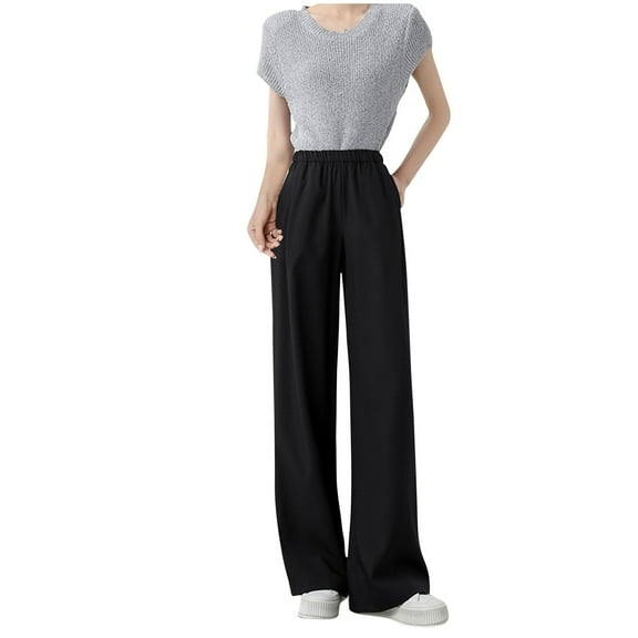 ABATAB Dress Pants for Women Wide Leg Business Palazzo Trousers with Pockets Work Casual Baggy Pants for Office