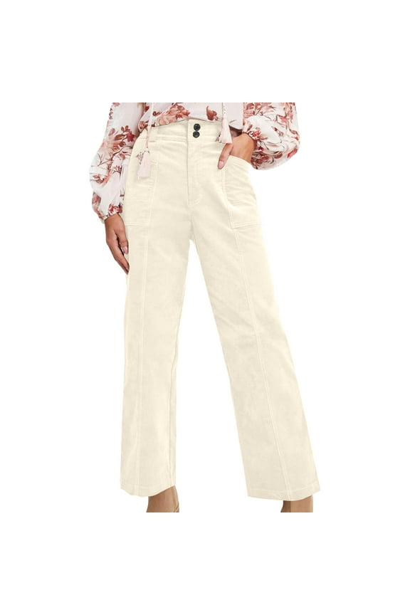 Dress Pants for Women High Waisted Wide Leg Work Pants Corduroy Casual Lounge Baggy Fashion Trousers with Pockets