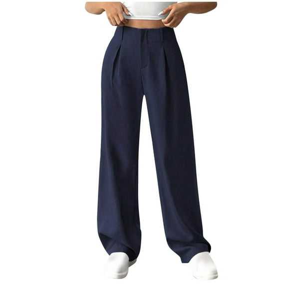 ABATAB Dress Pants for Women Ruched Business Comfortable Pants High Waisted Wide Leg Loose Trendy Work Trousers