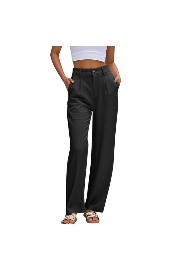 Dress Pants for Women Stretchy Straight Leg High Waisted Work Pants Business Casual Pull on Slacks Trousers with Pockets