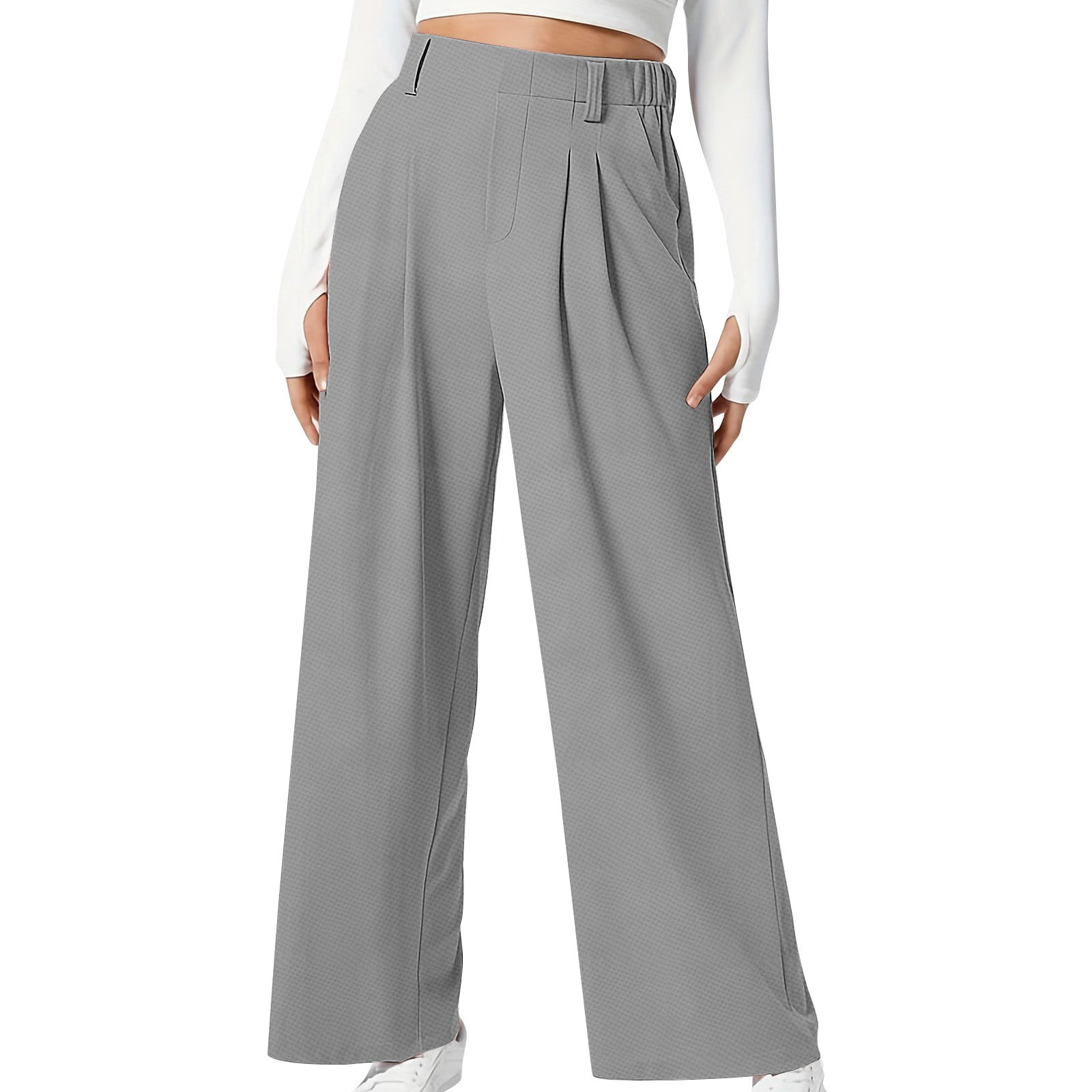 ABATAB Dress Pants for Women Wide Leg Pure Color Work Pants Business ...