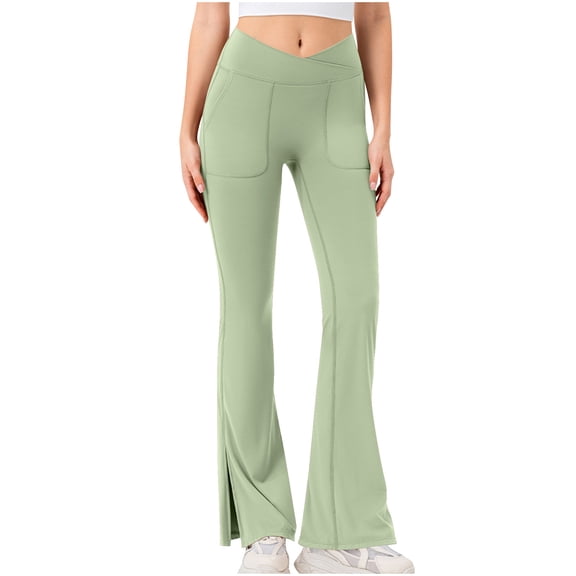ABATAB Flare Legging Pants for Women with Pockets Crossover Yoga Bootcut Trousers Gym Workout Gym Bell Bottom Leggings