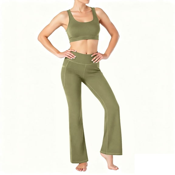 ABATAB Flare Leggings for Women Elastic High Waisted Leggings Stretch Casual Yoga Pants Workout Gym Trousers