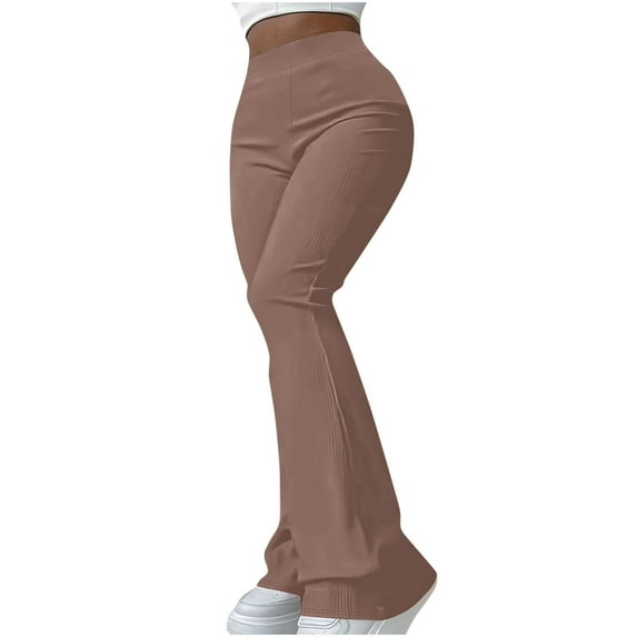 ABATAB Flare Leggings for Women Soft Solid Yoga Ribbed Trendy Pants Bootcut Casual Gym Workout Bell Bottom Trousers