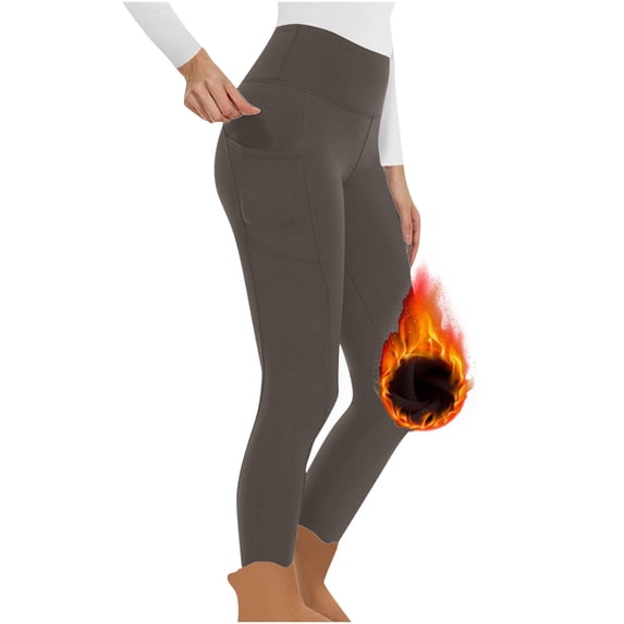 ABATAB Fleece Lined Leggings for Women Winter Warm Thermal Thick Tights Elastic High Waisted Yoga Pants with Pockets