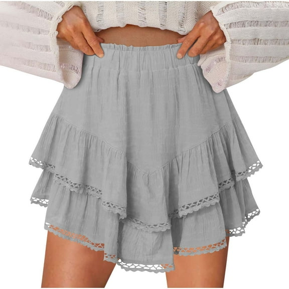 ABATAB Flowy Shorts for Women Casual Boho Ruched Tiered Skorts High Waist Skirts Trendy Dressy Shorts