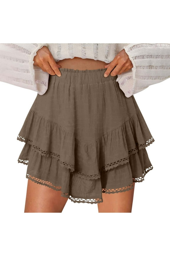 Flowy Shorts for Women Casual Boho Ruched Tiered Skorts High Waist Skirts Trendy Dressy Shorts