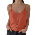 thumbnail image 1 of ABATAB Going out Tank Tops for Women Cotton Linen Summer Spaghetti Strap Sleeveless Cami Top Trendy Button Down Clubwear Blouses, 1 of 6