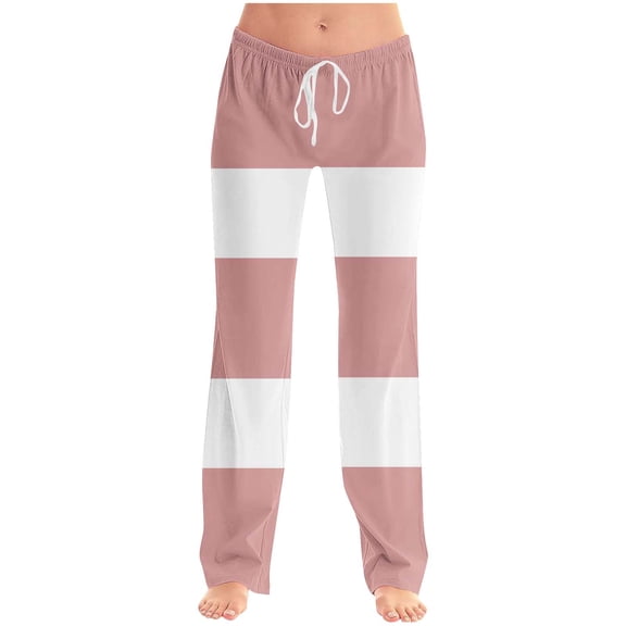 ABATAB High Waisted Pant for Women Elastic Waisted Wide Leg Drawstring Lounge Pants Color Block Casual Trousers with Pocket