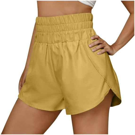 ABATAB High Waisted Running Shorts for Women Summer Split Breathable Athletic Tennis Training Shorts Soft Gym Workout Shorts(X-Large,Yellow)