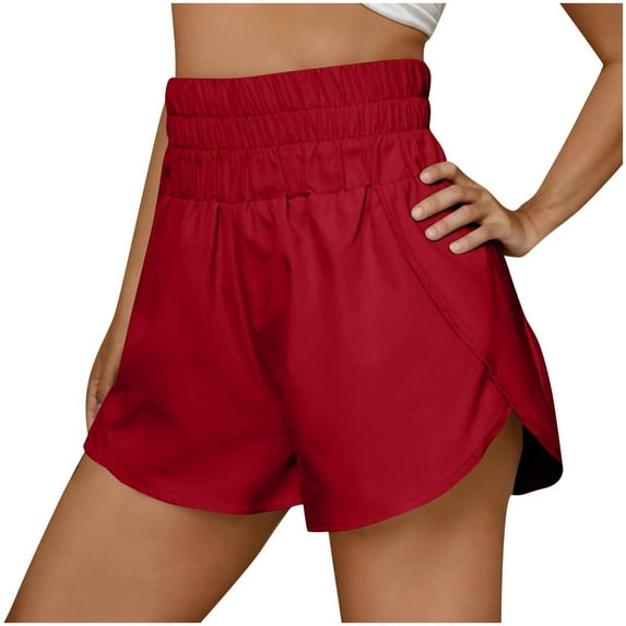 ABATAB High Waisted Running Shorts for Women Summer Split Breathable Athletic Tennis Training Shorts Soft Gym Workout Shorts(XX-Large,Red)