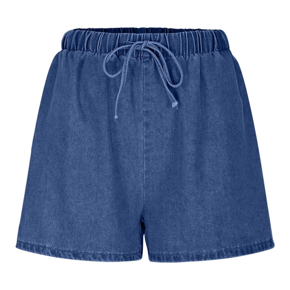 ABATAB Jean Shorts for Women High Waisted Wide Leg Pull on Drawstring Elastic Waist Trendy Denim Summer Shorts