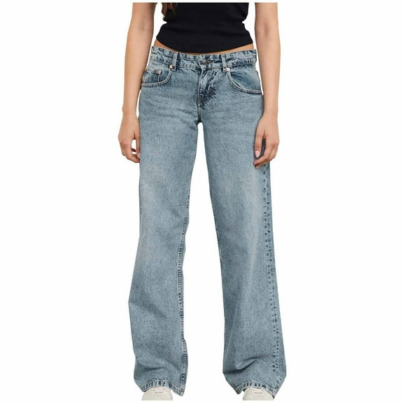ABATAB Jeans Pants for Women Straight Leg High Waisted Denim Pants Stretchy Trendy Loose Fit Pants with Pockets
