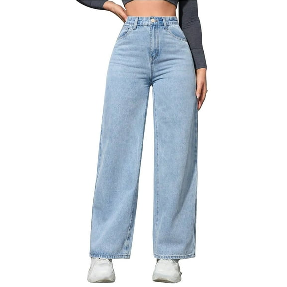 ABATAB Jeans for Women Low Waist Stretchy Wide Leg Jean Pants Basic Boyfriend Casual Fashion Denim Trouser with Pockets