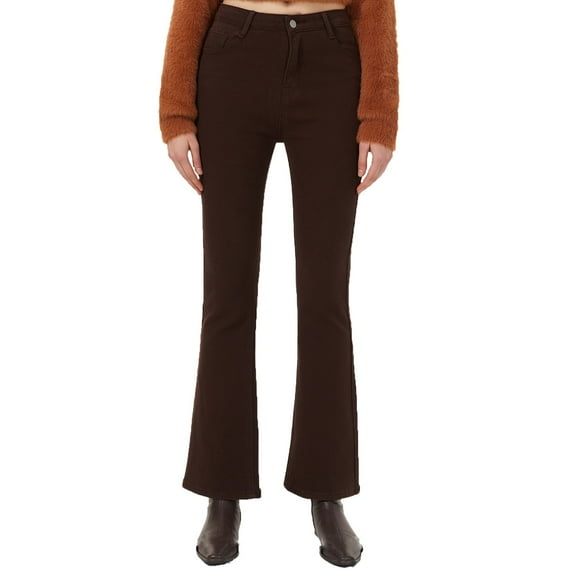 ABATAB Jeans for Women Stretchy Mid Waisted Pull on Flare Jean Pants Trendy Boyfriend Bell Bottom Denim Trousers with Pockets