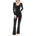 thumbnail image 1 of ABATAB Jumpsuit for Women Long Sleeve Scoop Neck Flare Leggings Romper Stretchy Butt Lifting Fashion Bootcut Unitard Jumpsuit, 1 of 6
