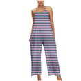 thumbnail image 1 of ABATAB Jumpsuits for Women Casual Sleeveless Striped Rompers One Piece Summer Wide Leg Overalls Beach Vacation Outfits, 1 of 4