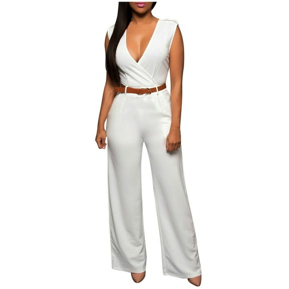 ABATAB Jumpsuits for Women Sleeveless Belteed Dressy Romper Wide Long Pants Work Office Elegant Lounge Outfits Clothes
