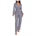 thumbnail image 1 of ABATAB Jumpsuits for Women Sparkly Dressy Long Sleeve Sequin Rompers V Neck Wide Leg Belted Party Clubwear Outfits, 1 of 5