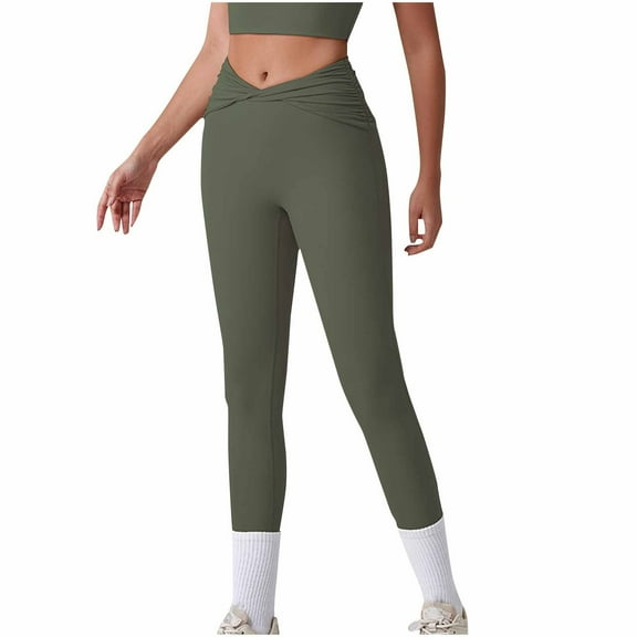 ABATAB Leggings for Women Soft V Crossover Waisted Pants No See Through Slim Fit Workout Yoga Pants for Athletic
