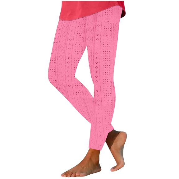 ABATAB Leggings for Women Stretch Eyelet High Waist Casual Leggings Soft Comfortable Slim Fit Yoga Summer Trendy Pants