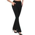 thumbnail image 1 of ABATAB Leggings with Pockets for Women High Waist Soft Bell Bottom Yoga Pants Casual Basic Work Office Bootcut Trousers, 1 of 6