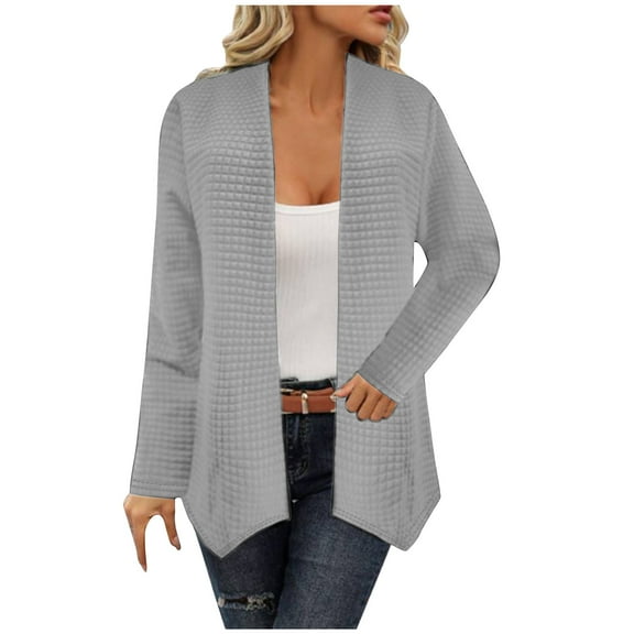 ABATAB Lightweight Cardigans for Women Casual Long Sleeve Open Front Kimono Dusters Fall Winter Loose Fit Solid Color Blouses(Medium,Gray)