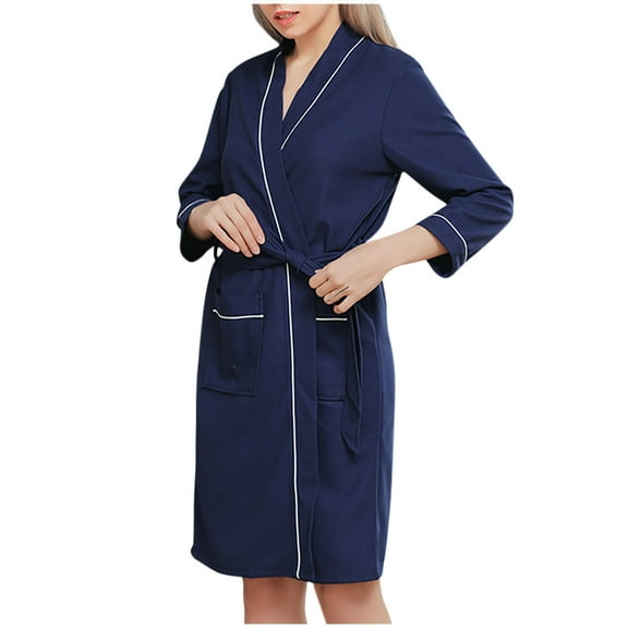 ABATAB Long Sleeve Robes for Women Lightweight Wedding Party Belted Robes Comfy Sleepwear with Pockets