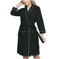 thumbnail image 1 of ABATAB Long Sleeve Robes for Women Lightweight Wedding Party Belted Robes Sexy Sleepwear with Pockets, 1 of 4