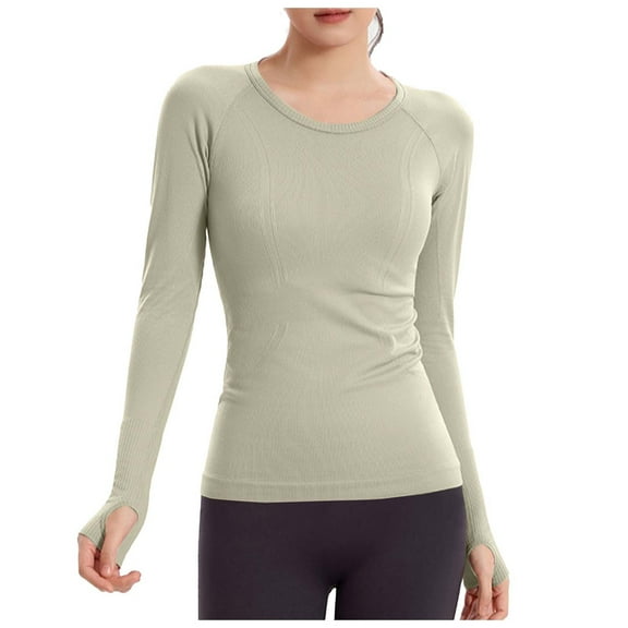 ABATAB Long Sleeve Shirts for Women Basic Tops Crew Neck Slim Fitted Tight Workout Tees Going out Fashion Clothes