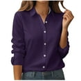 thumbnail image 1 of ABATAB Long Sleeve Shirts for Women Button down Dressy T-Shirts with Pockets Casual Lapel V-Neck Office Work Classic Top Blouses(Small,Purple), 1 of 5
