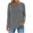 thumbnail image 1 of ABATAB Long Sleeve Shirts for Women Casual Fall Long Sleeve Crew Neck Basic Tops Lightweight Solid Color Daily Tshirts Pullover(Large,Gray), 1 of 5
