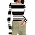 thumbnail image 1 of ABATAB Long Sleeve Shirts for Womens Crewneck Crop Tops Striped Slim Fitted T Shirts Casual Trendy Going out Outfit, 1 of 7