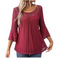thumbnail image 1 of ABATAB Mesh Shirts for Women Trendy Flowy Summer Vacation Dressy Tops Fall 3/4 Ruffle Sleeve Casual Work Tunics Layered Ladies Blouses(Large,Red), 1 of 5