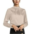 thumbnail image 1 of ABATAB Mock Neck Satin Shirts for Women Casual Silky Plain Dressy Pullover Tops Elegant Long Sleeve Business Office Ladies Outfits(Medium,Khaki), 1 of 7