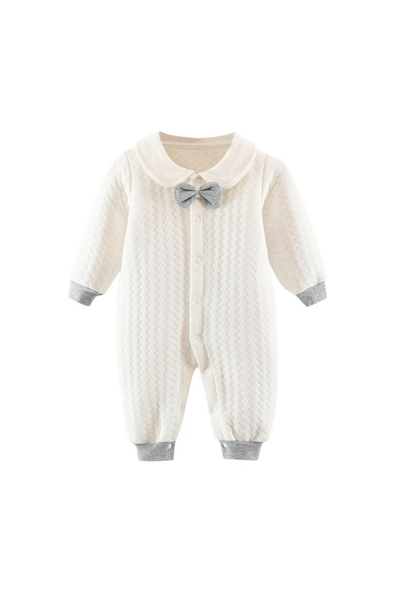 Newborn Baby Boy Girl Romper Lapel Long Sleeve Button up Thermal Jumpsuit Fall Winter Infant Outfits