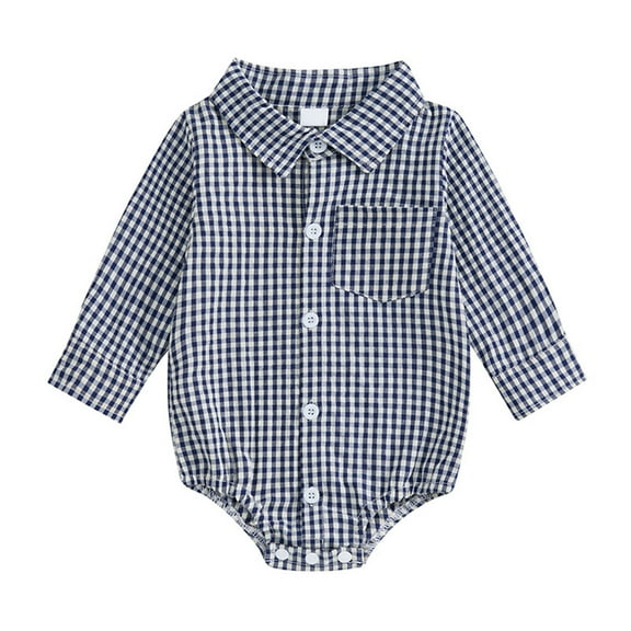 ABATAB Newborn Baby Boy Girls Plaid Outfit Lapel Romper Tops Infant Long Sleeve Button down Casual Bodysuit Clothes with Pocket