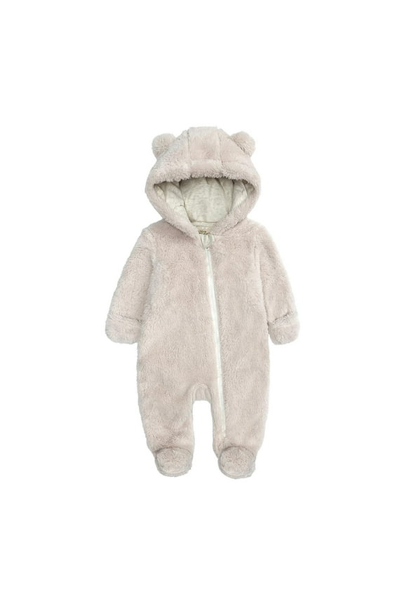 Newborn Baby Girls Boys Fleece Romper Hoodies Full Zip Fuzzy Footed Snowsuit Comfy Soft Infant Outfits for Cold Weather