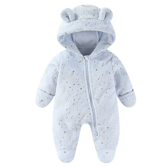 ABATAB Newborn Baby Girls Boys Jumpsuit Outfit Footies Mittens Long Sleeve Zipper Fashion Print Winter Fleece Hooded Romper Snowsuit
