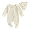 thumbnail image 1 of ABATAB Newborn Baby Sweater Knit Romper with Hat 2 Piece Infant Set Long Sleeve Crewneck Zipper Cute Outfit Boy Girls Clothe, 1 of 7