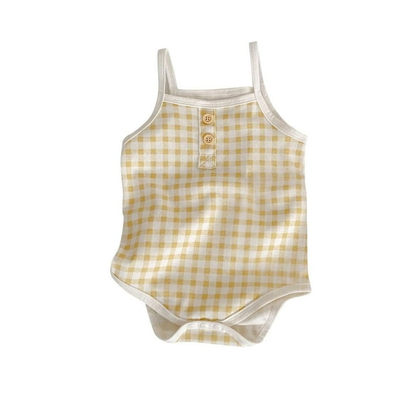 ABATAB Newborn Baby Unisex Bodysuit Spaghetti Strap Sleeveless Plaid Onesies Rompers Infant Summer Undershirts Outfits