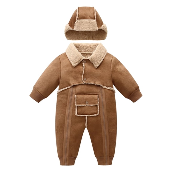 ABATAB Newborn Baby Unisex Fleece Lined Rompers Casual Long Sleeve Thermal Hoodies Fashion Boy Girl Outfits with Hat