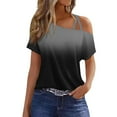 thumbnail image 1 of ABATAB Off One Shoulder Tops for Women Summer Short Sleeve Gradient T-Shirts Dressy Casual Lightweight Trendy Shirt Blouses, 1 of 5