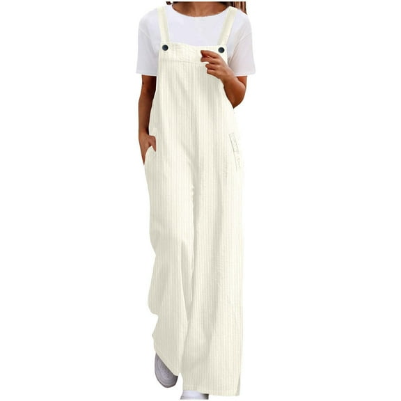 ABATAB Overalls for Women Casual Summer Sleeveless Corduroy Rompers Wide Leg aggy Jumpsuits Trendy each Vacation Outfits