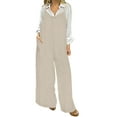 thumbnail image 1 of ABATAB Overalls for Women Baggy Wide Leg Cotton Linen Jumpsuit Sleeveless Long Palazzo Pants Summer Rompers with Pockets, 1 of 6