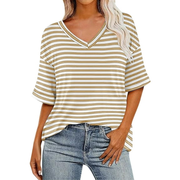 ABATAB Oversize Shirts for Womens Basic Summer V Neck Tops Short Sleeve Dressy Casual Loose Fit Cute Tee Trendy Fashion Outfits