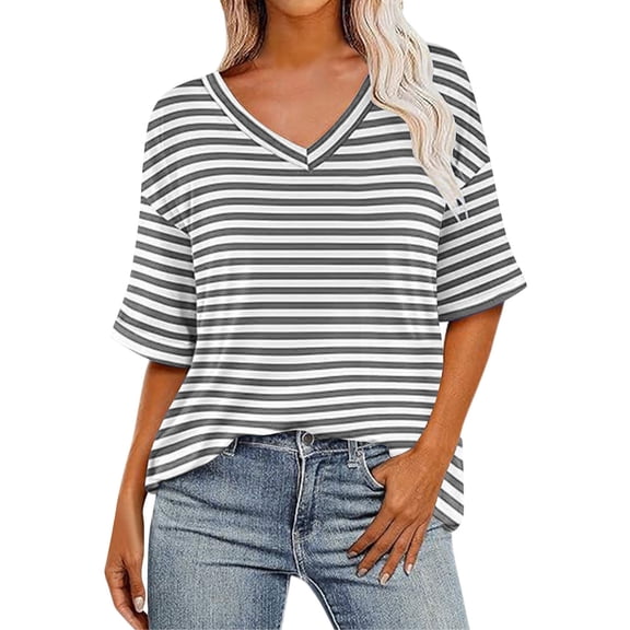 ABATAB Oversize Shirts for Womens Basic Summer V Neck Tops Short Sleeve Dressy Casual Loose Fit Cute Tee Trendy Fashion Outfits