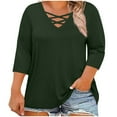 thumbnail image 1 of ABATAB Oversized Shirts for Women Casual Fall Criss Cross 3/4 Length Sleeve Tops Loose Fit Solid Color Lightweight Pullover(Large,Green), 1 of 6